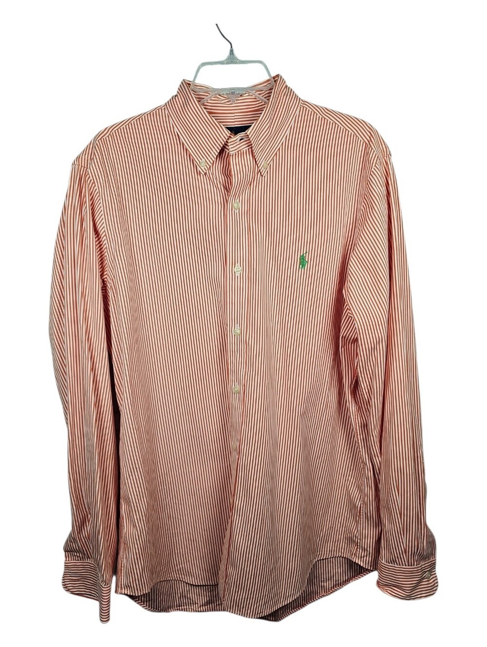 Polo Ralph Lauren Orange White Pinstripe Green Pony Button Down Down Men Size M